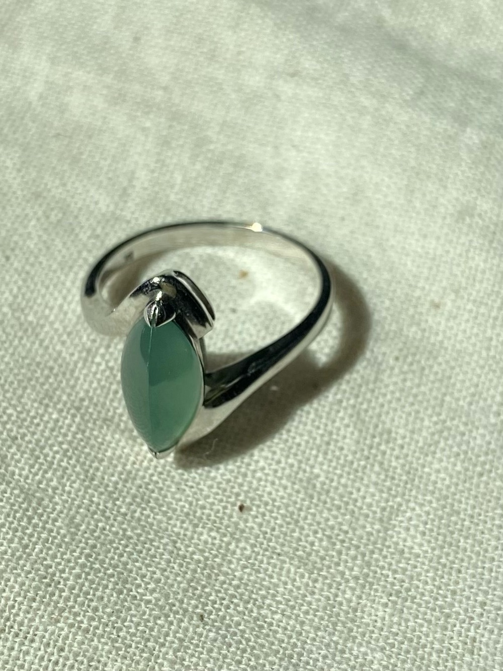 White Gold Genuine Jadeite Jade Marquise Ring 9K(Marked) Size 6
